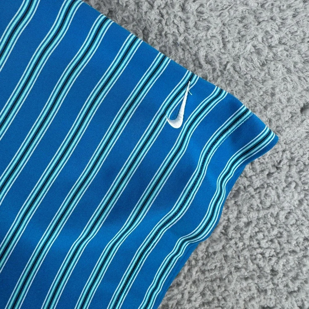 Nike Golf Polo Shirt Mens Large Blue‎ Striped Dri-FIT Stretch Performance Swoosh